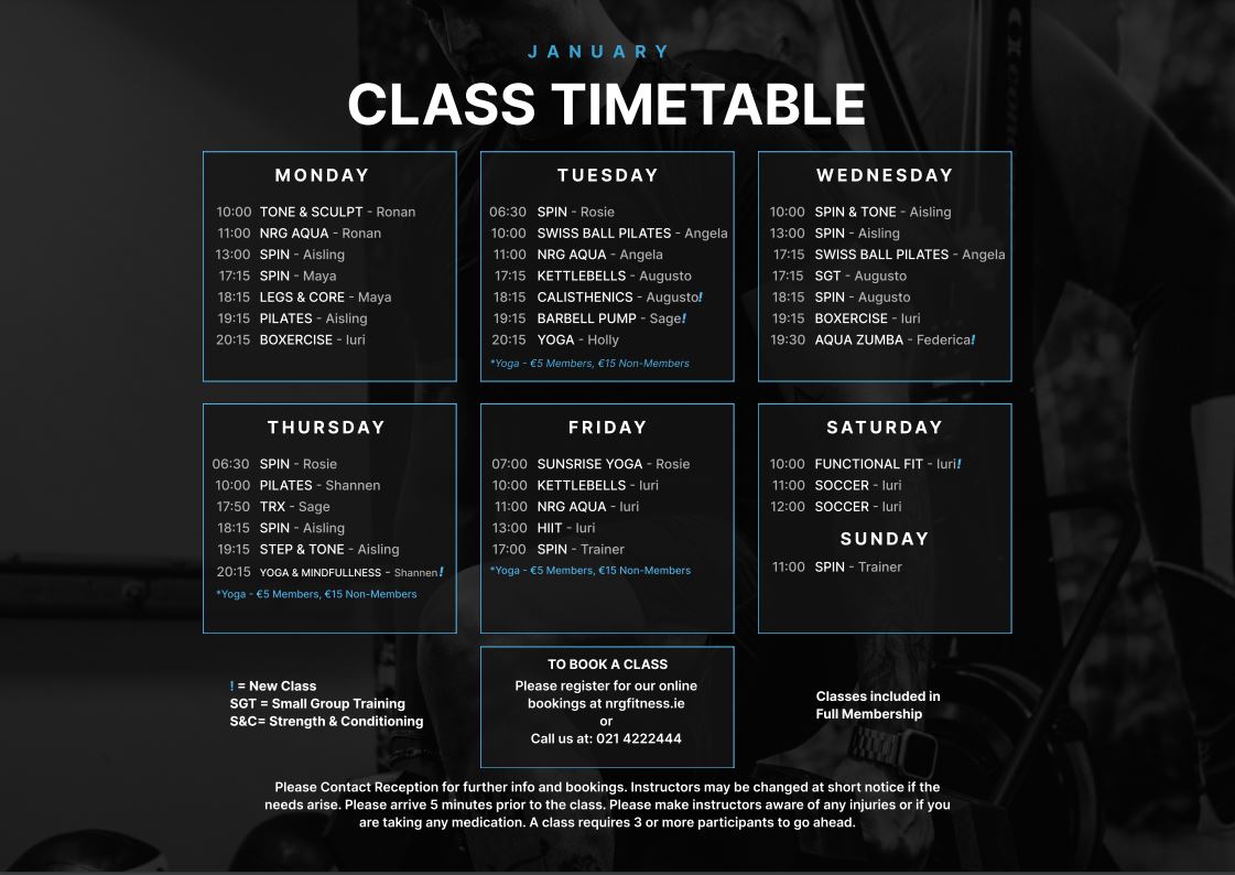 2025 jan class schedule