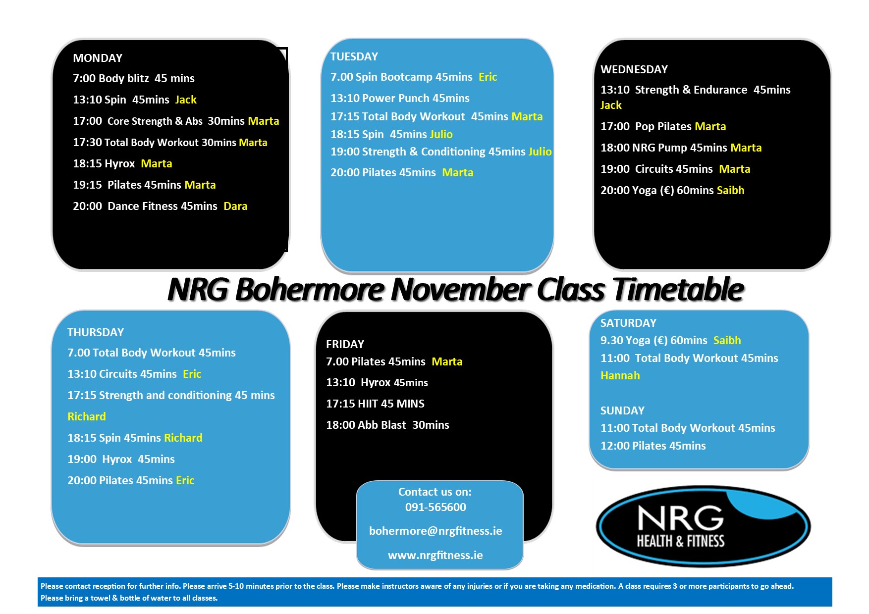 November 2024 Bohermore Timetable