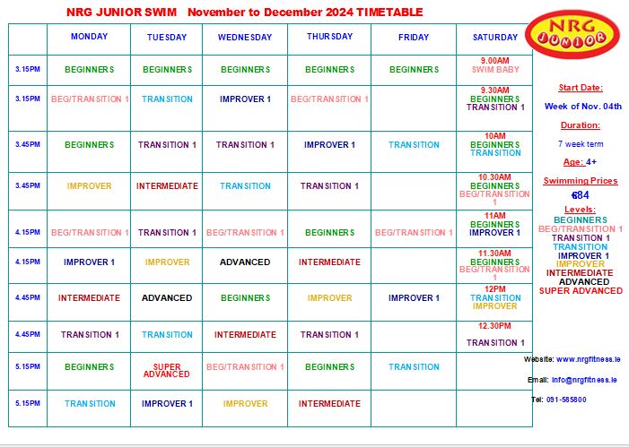 November 2024 swim timetable for website