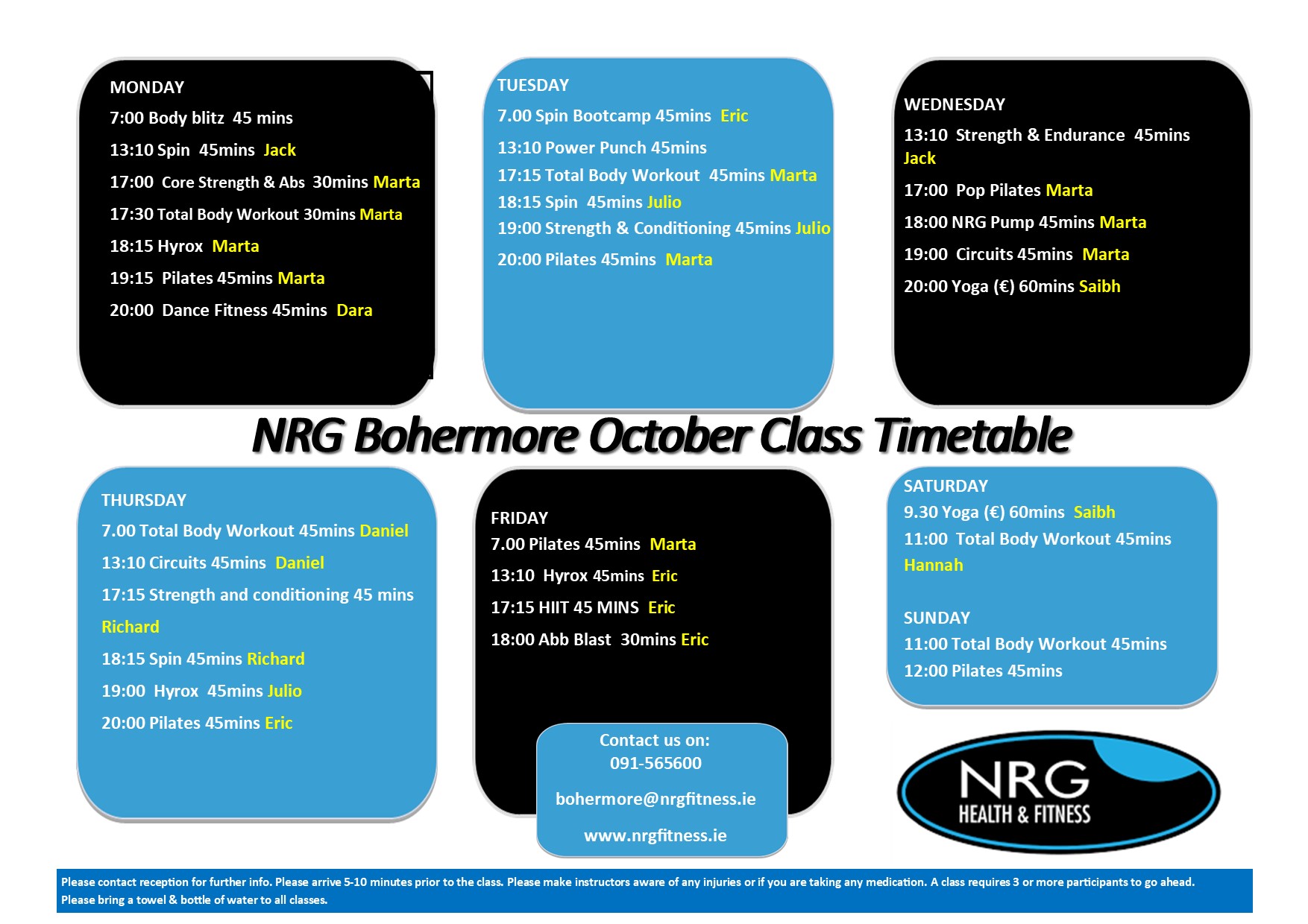 October 2024 Bohermore Timetable