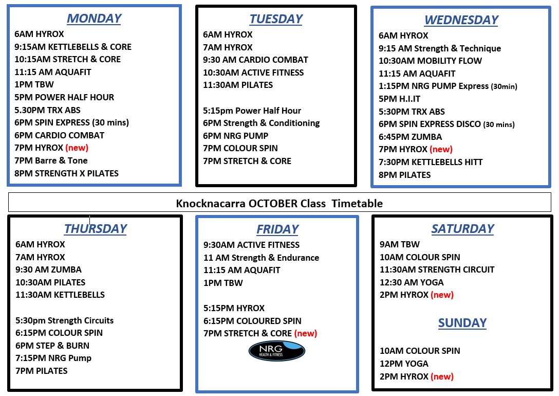 October Timetable - Updated on the 14.10.2024