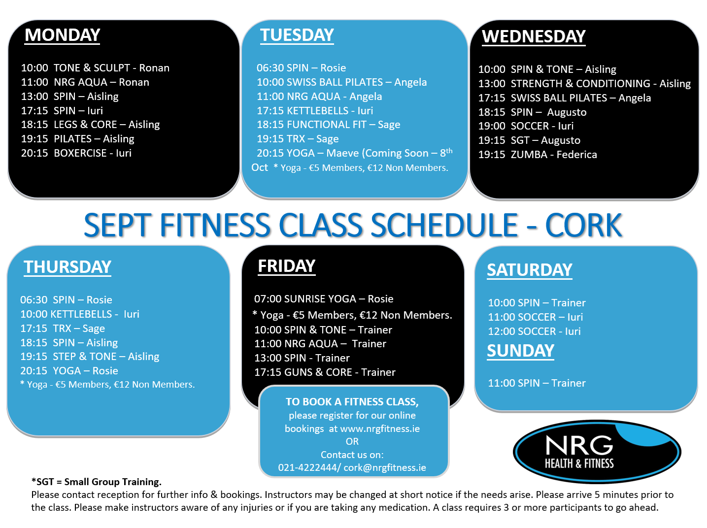 Sept Class Schedule